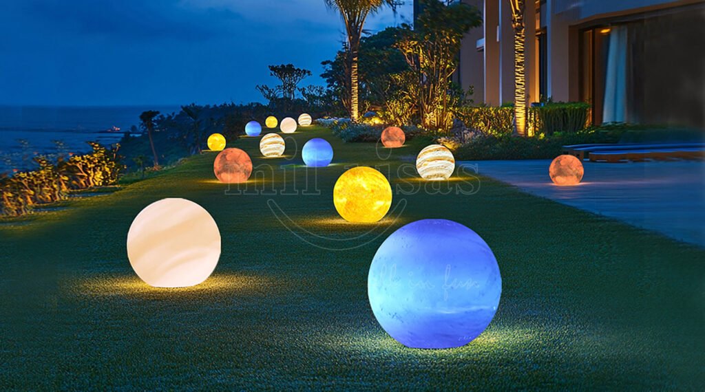 Illuminate Coastal Lawns Elegance with Large Outdoor Globe Lights Hand Painted Planet Lights