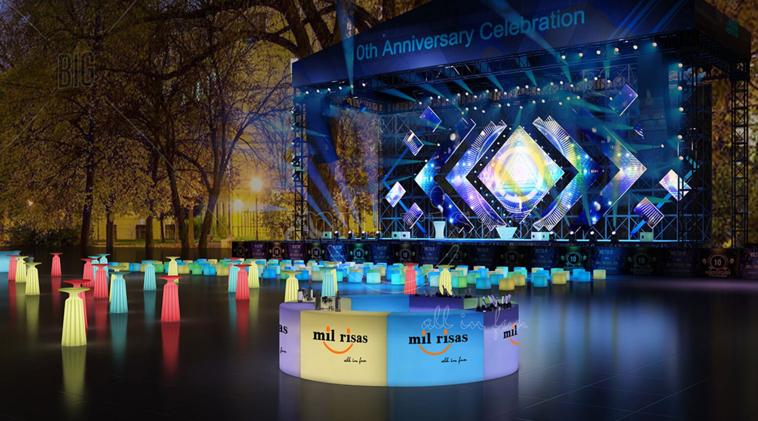 LED Illuminated Curved Bar for Unforgettable Anniversaries