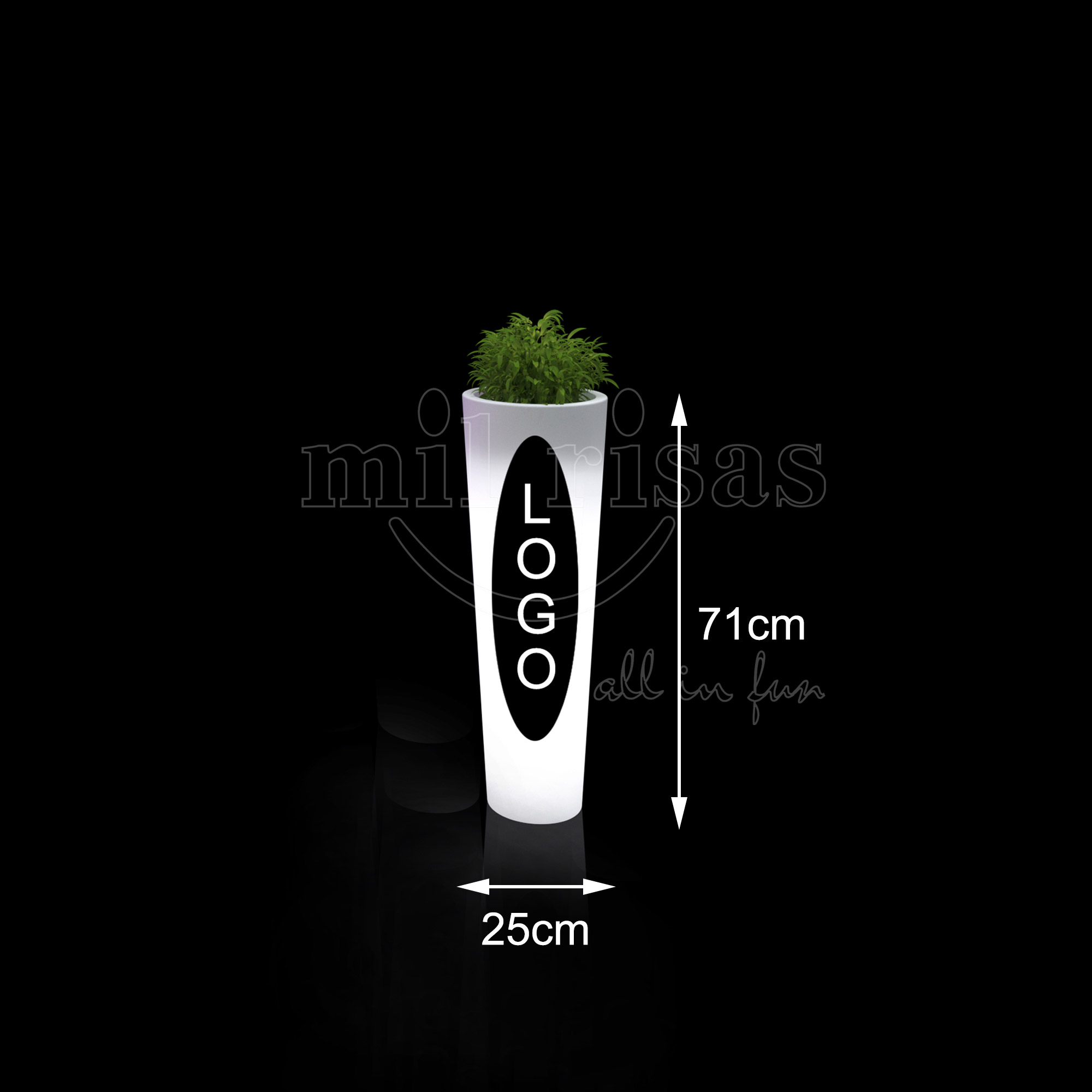 Size of Personalized Outdoor Multicolor LED Decorative Planter 71cm