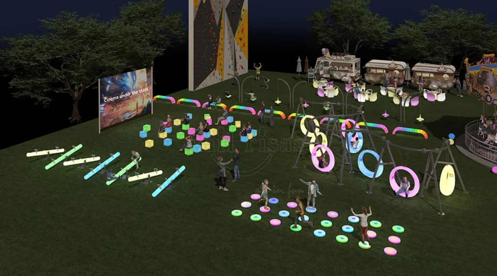 Glow in the Dark Dance Floor at Winter Carnival with Outdoor Play Equipment