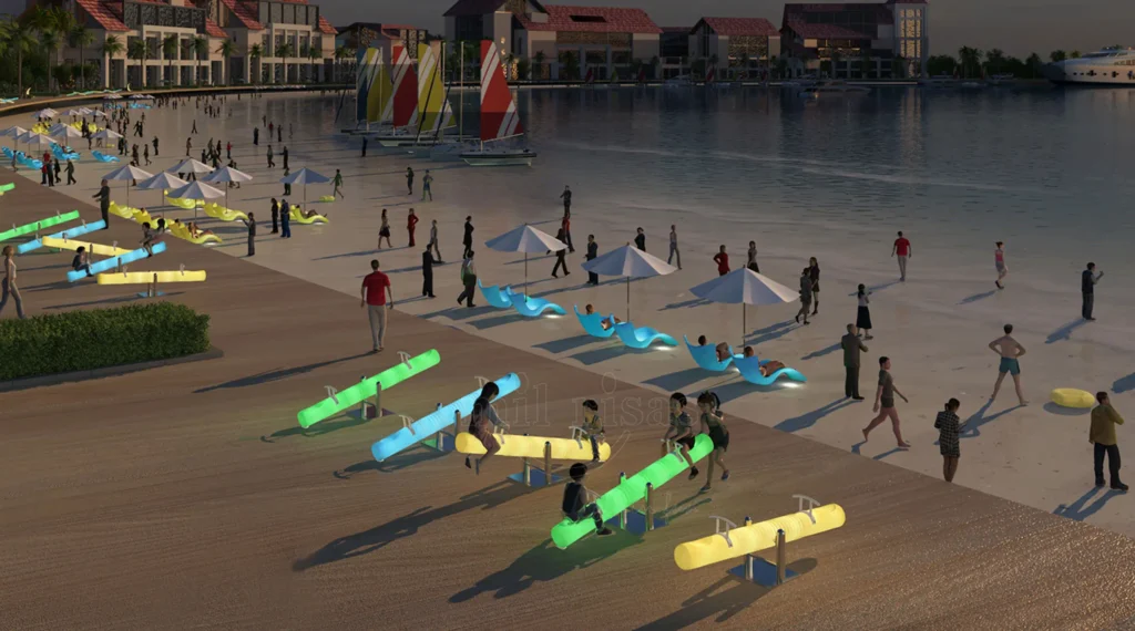 High-End Commercial Outdoor Seesaw Installation at Luxury Beach Resort