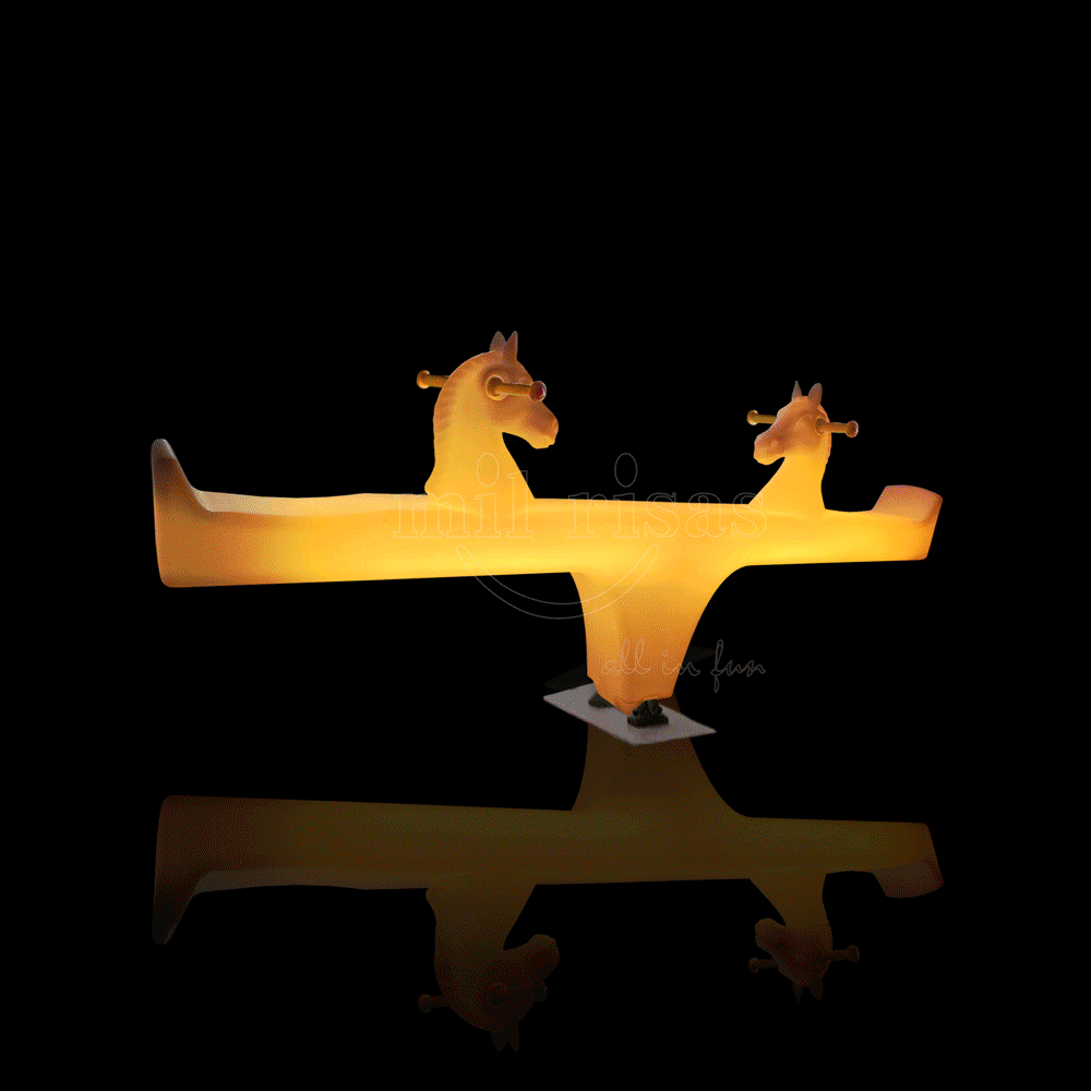 Horse Head Glowing Seesaw Showing LED Color Changing Effect for Outdoor Play