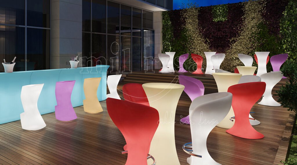 Personalize Your Rooftop Bar with LED Curved Counters and RGB Stools