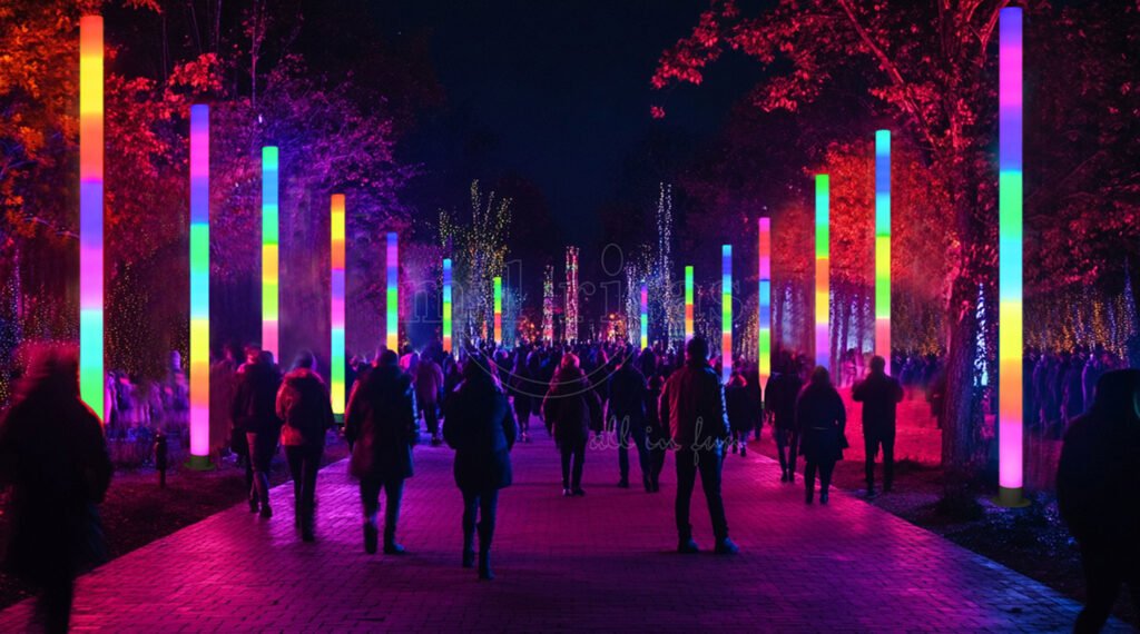 Colorful LED Light Installation Enhancing Outdoor Areas