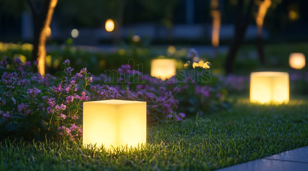 مكعبات LED المضيئة ترشد الزوار عبر مسارات المتاهة الخارجية