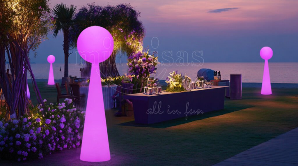 LED Ball and Column Combination Floor Lamp Creates a Peaceful Garden Meditation Spot