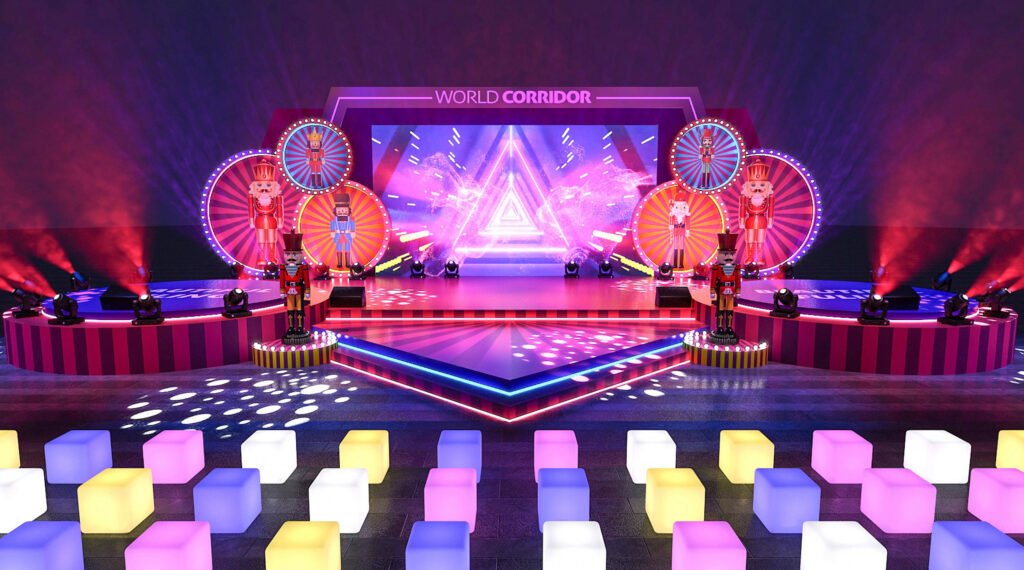 LED Furniture Highlighting the Stage Area for Interactive Event