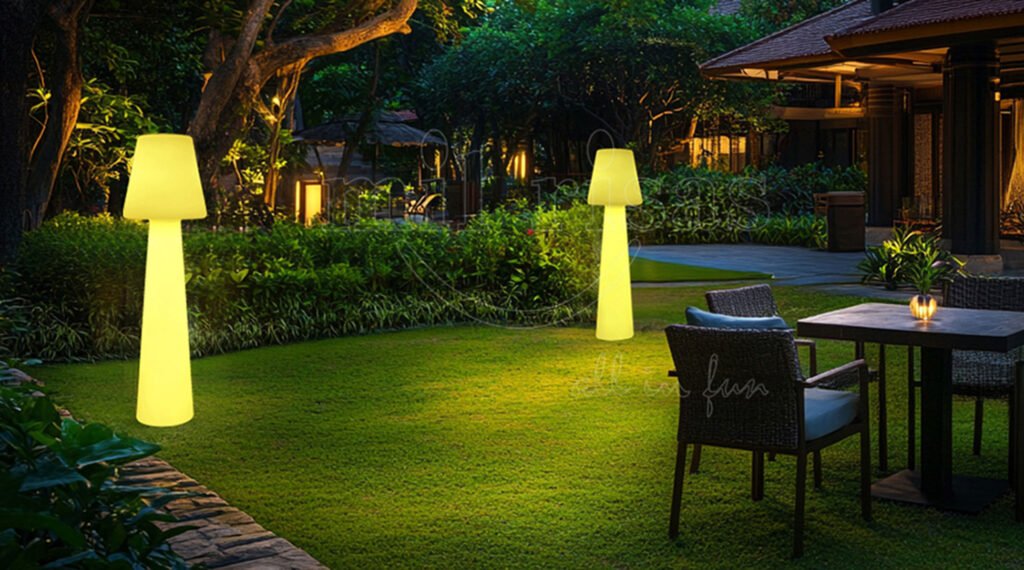 LED Outdoor Floor Lamp Creates a Warm and Peaceful Meditation Space in the Garden