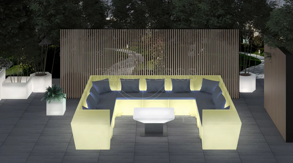 أرائك صالة خارجية مزودة بإضاءة LED توفر مقاعد مريحة ومضيئة