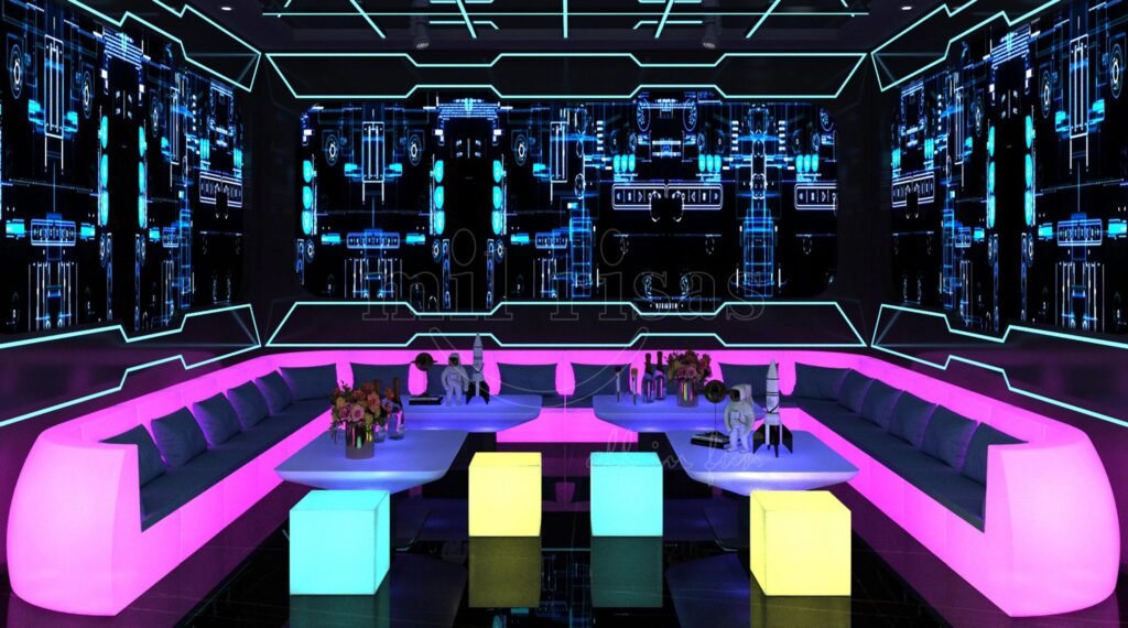 Relaxing LED Seating and Tables with Subtle Interactive Lighting for Engaging Rest Areas