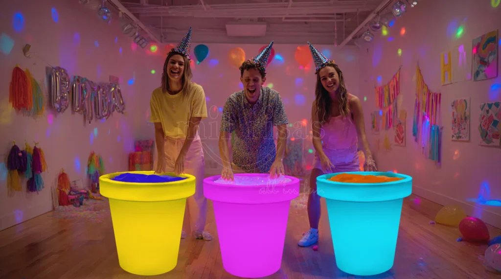 Adults Playing With the Glow Party Slime Bin at a Birthday Party