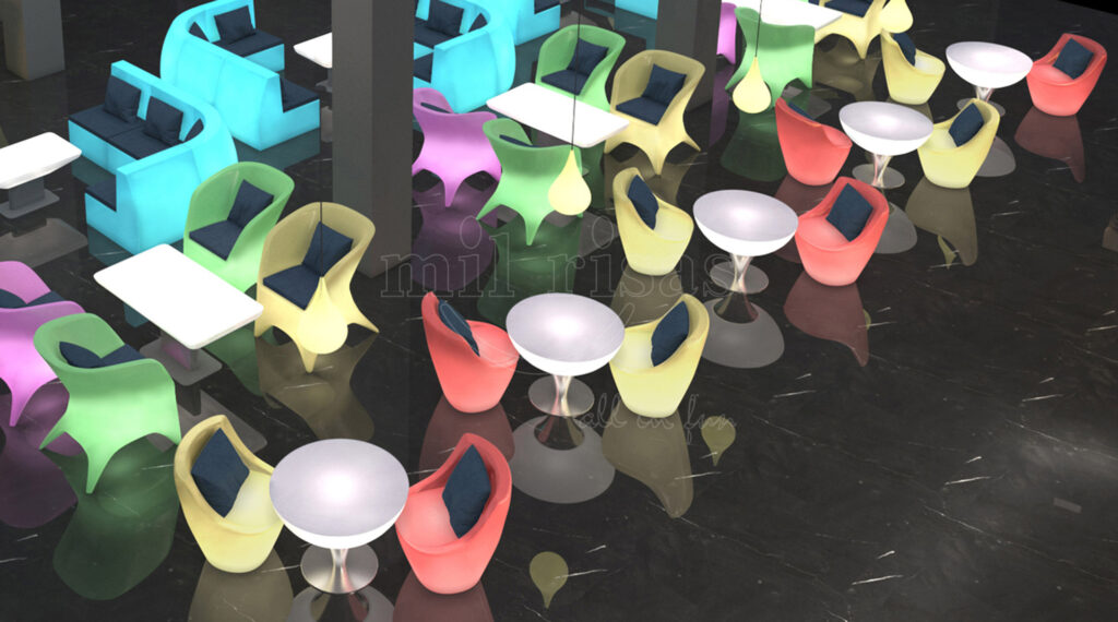 Hookah Bar Setup with Tables, Seating, And Accessories for Guests