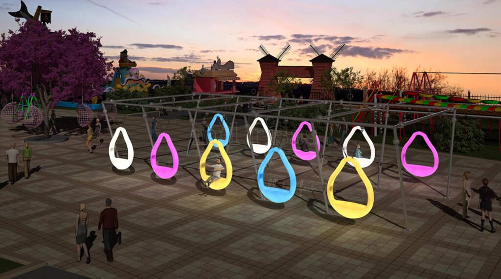 Moon Swings and Glow LED Swing Chairs at Night