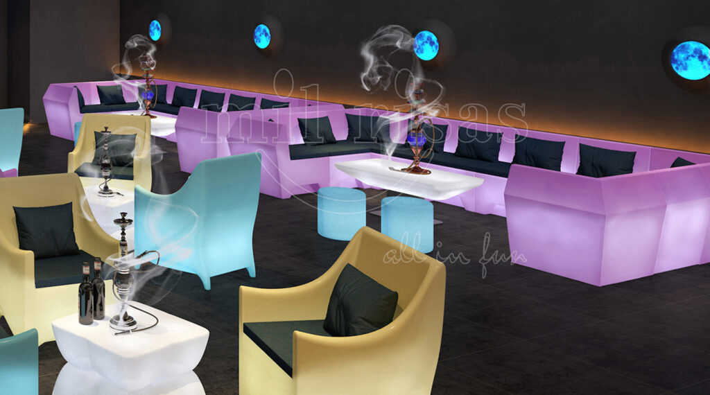 Variety of Glow Furniture Including LED Cube Chairs, LED Sofas, Sectional Couches, And Light-Up Tables for Events and Lounges