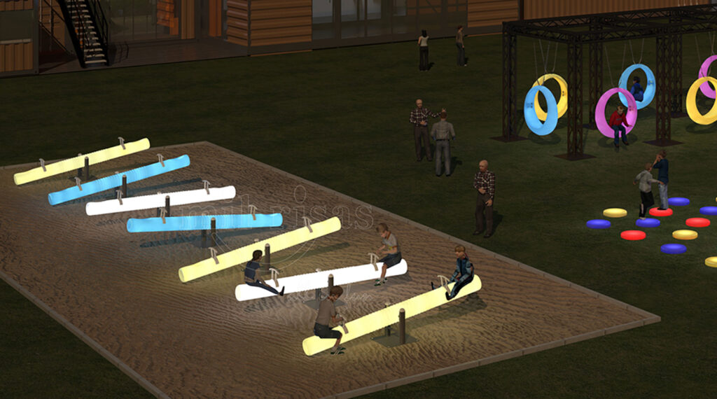 Backyard Seesaw Fun for Adults with Glowing Outdoor Furniture