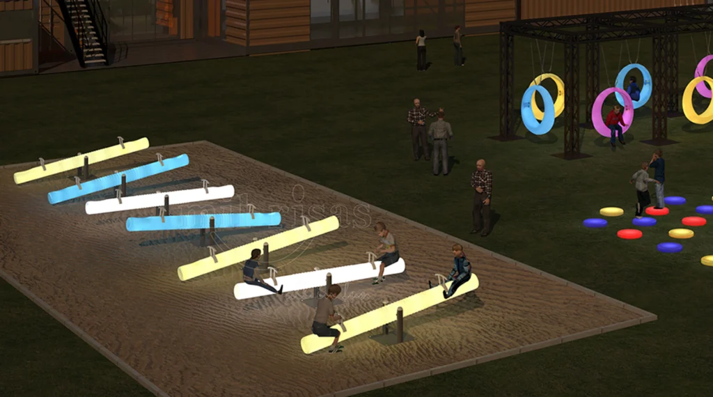 لعبة الأراجيح الممتعة في الفناء الخلفي للكبار مع أثاث خارجي متوهج