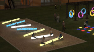 Backyard Seesaw Fun for Adults with Glowing Outdoor Furniture