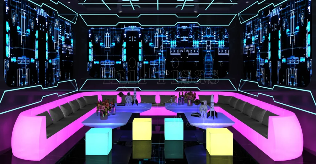 Colorfuldeco LED couch set of illuminated hookah furniture is designed to maximize the hookah bar experience