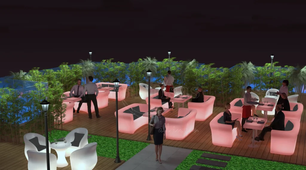 Elevate Your Unique Open Garden Restaurant Ambiance with LED Lights Furniture Illuminated