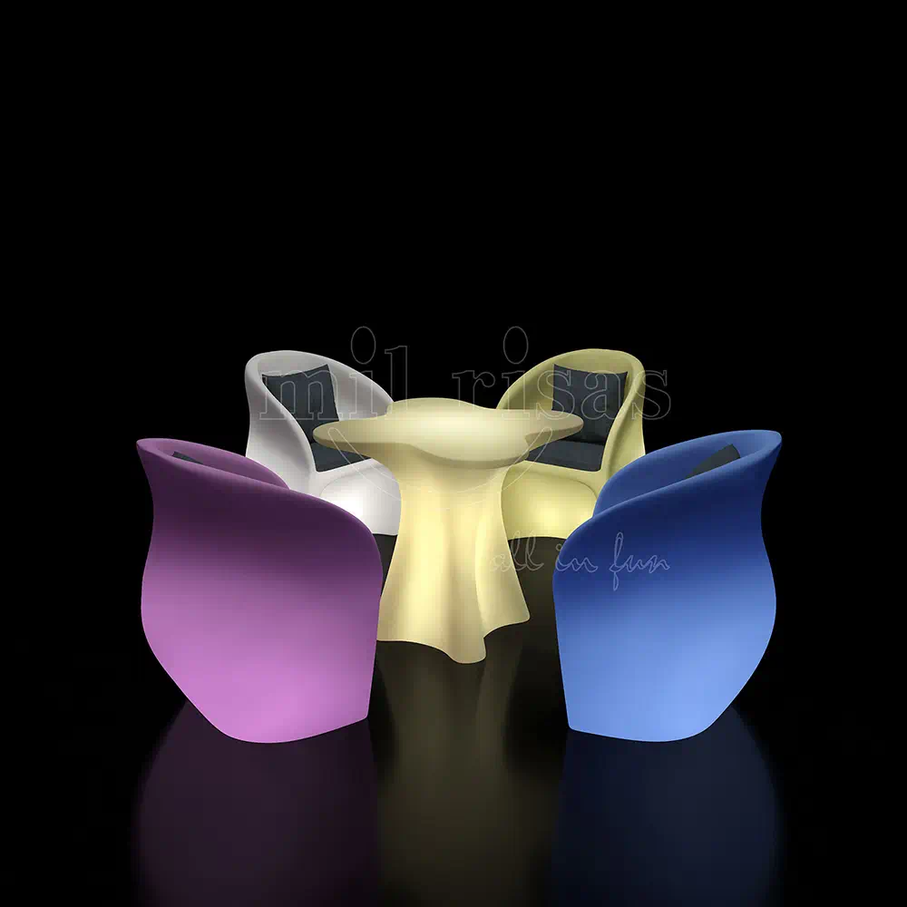 LED Flower Shaped Side Coffee Table and 4 pcs Couch Chair Set