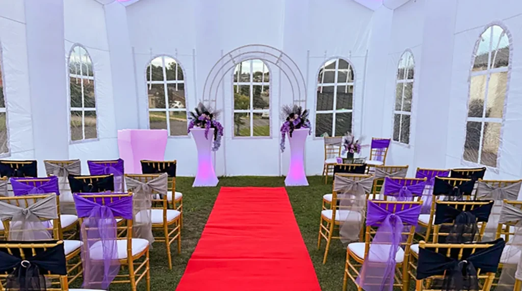Vibrant LED Wedding Event Furniture in a Stylish Wedding Chapel