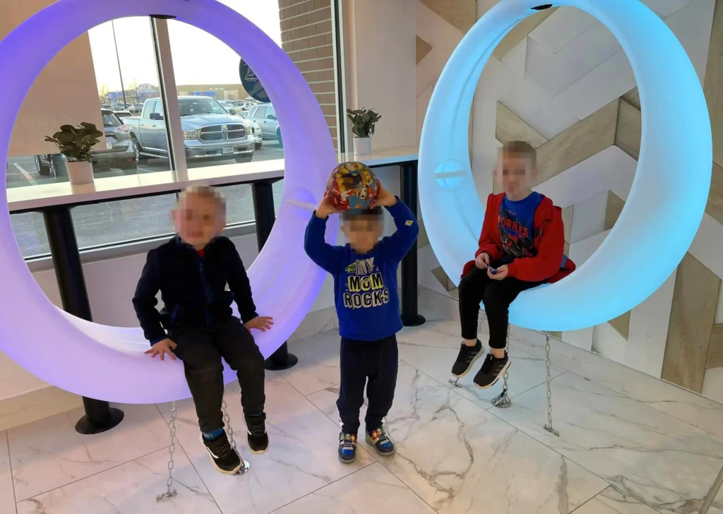 A round swing with LED lights – perfect for fun and relaxation for all ages.