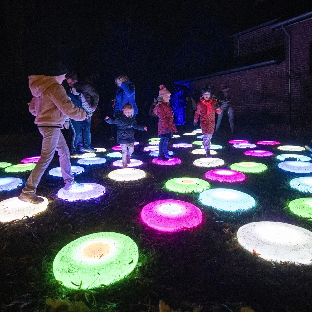 Children Running on Interactive LED Decor Floor Tiles - Colorful Light Effects and Safe, Fun Play