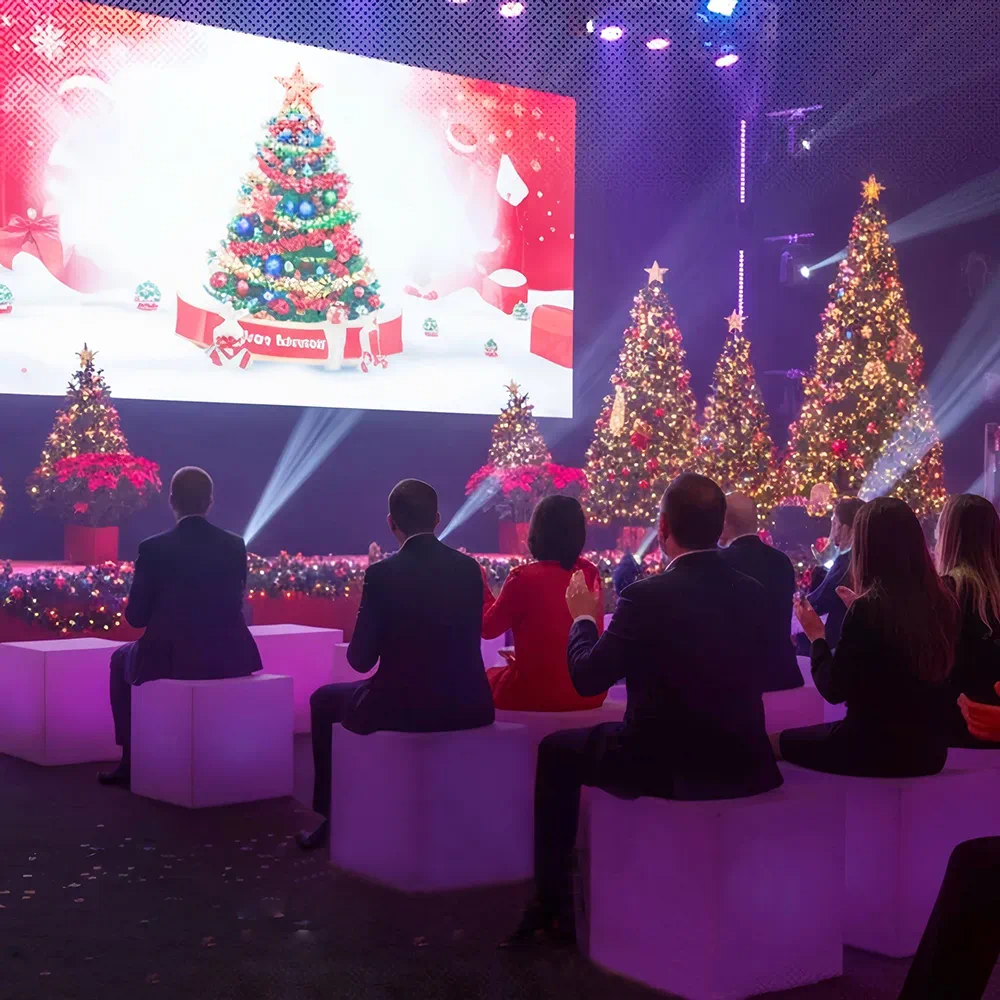 Christmas Party Event with Glowing Cube Stools and LED Event Decor Furniture
