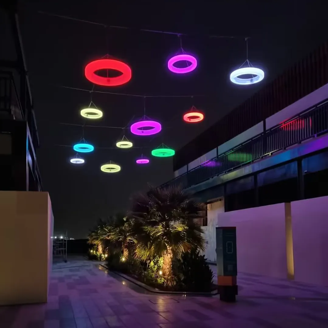 Decorative DMX LED Color Changing Ring Set - Modern Geometric Light Art for Night Events