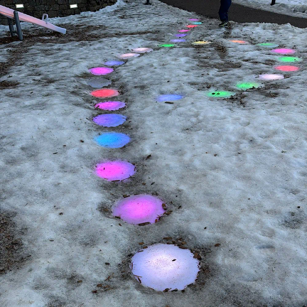 Event Lighting Furniture Featuring Waterproof LED Stepping Stones in the Scottish Winter for Safe Pathways