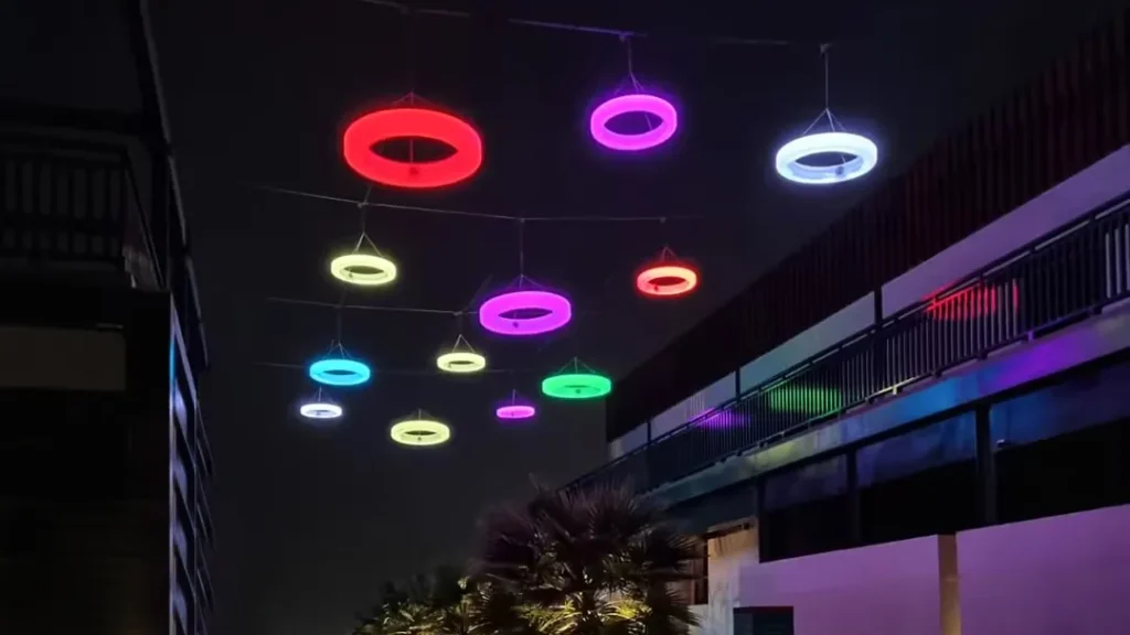 Interactive DMX LED Color Changing Ring at Night - Vibrant Circular Array Creating a Dreamy Ambience.jpg