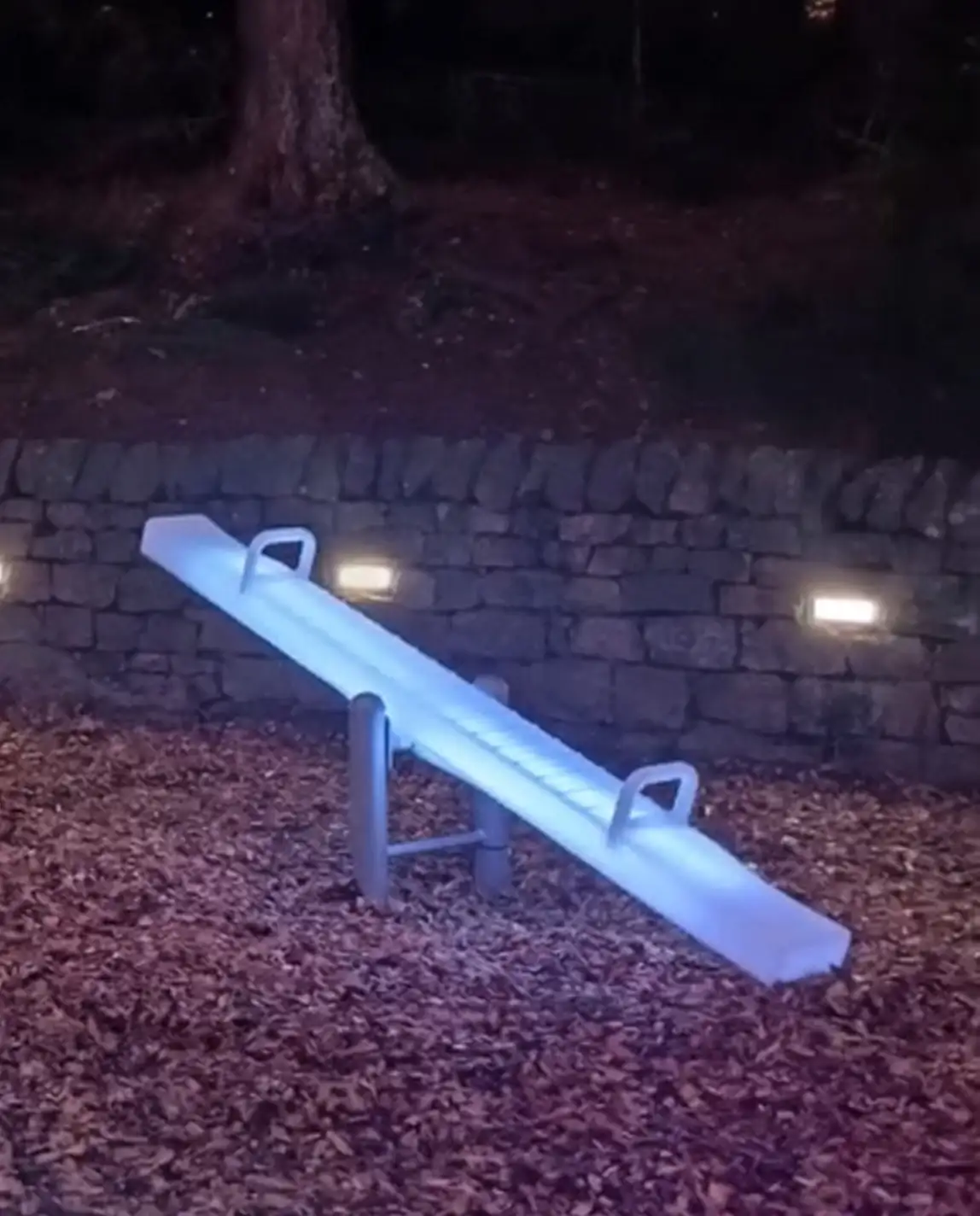 Pink-and-White-LED-Seesaws-in-a-Forest,-Surrounded-by-Warm-Lighting(1)