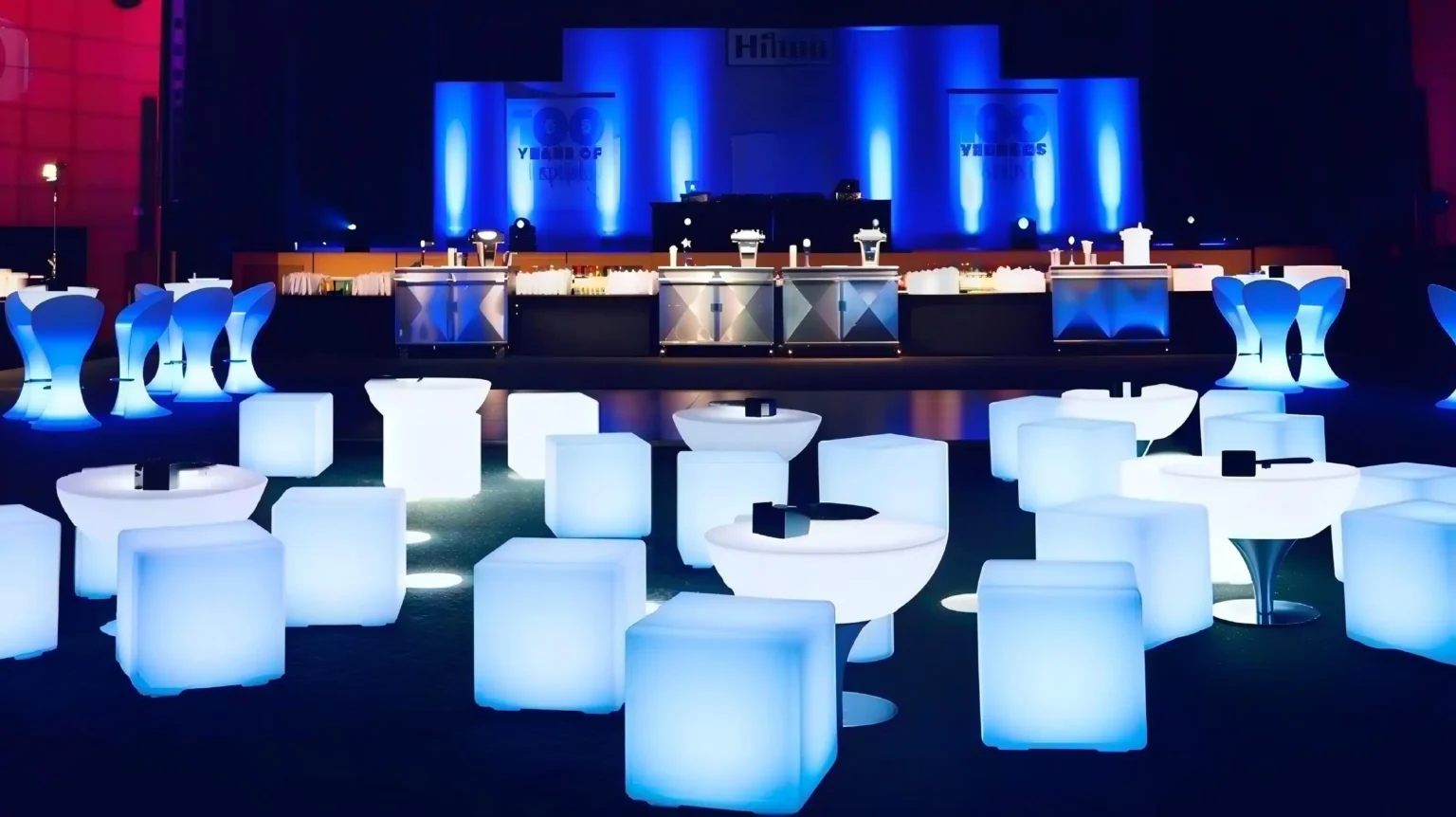 Glow cube seats and tables with LED lighted furniture.