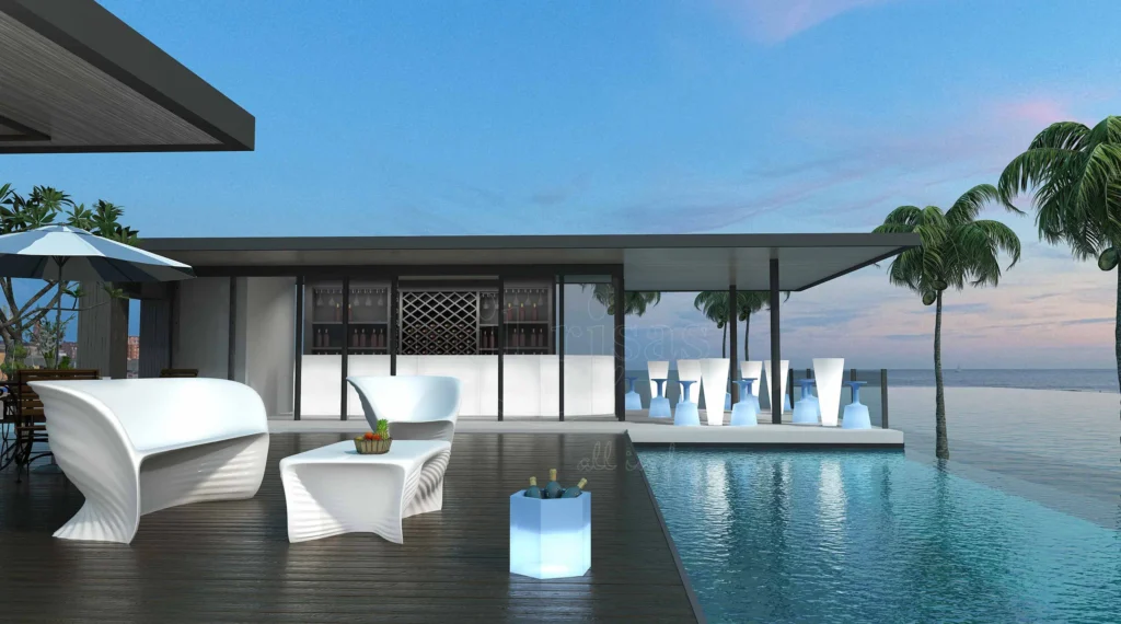 LED Glow Furniture at Beach Bar Infinity Pool Sunset