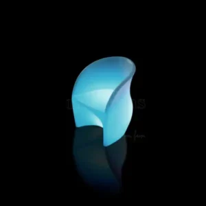 Modern curved LED single light up couch chair glowing in ice blue, as a modular part of the LED flower shaped side coffee table and 4 pcs couch chair set.