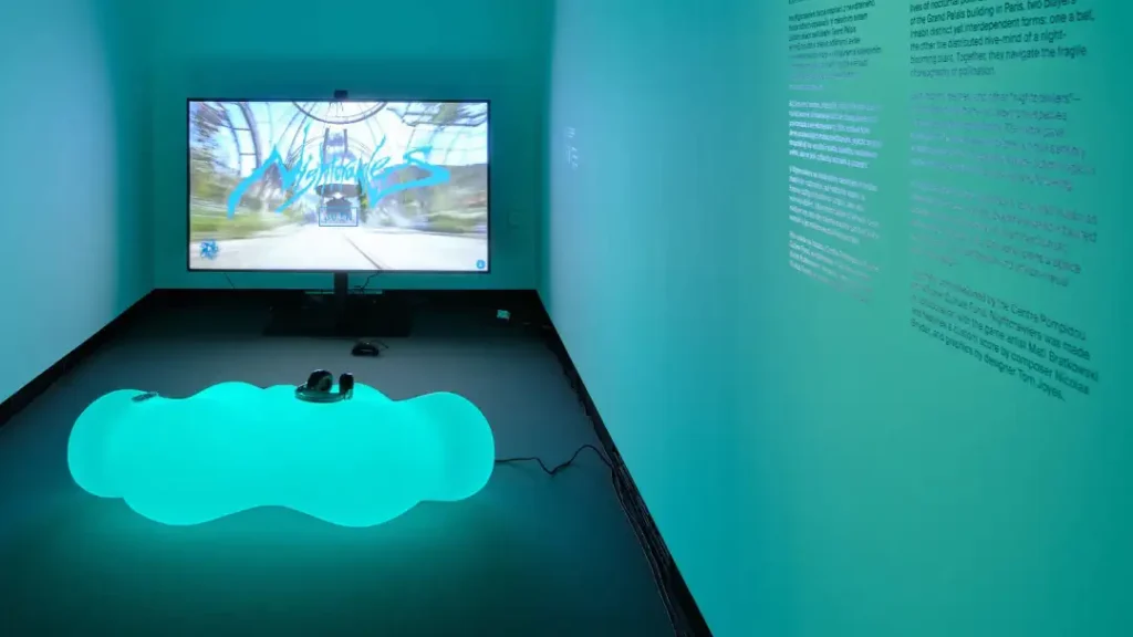 Modern lighted bench for interior spaces.