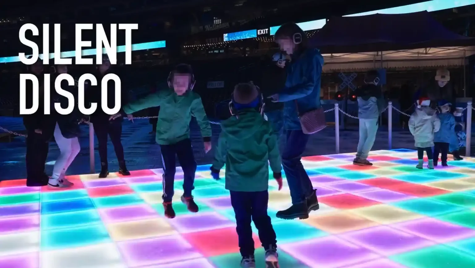 Glow in the dark multi-color light up games dance floor for a silent disco event