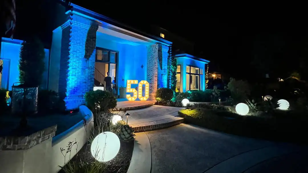 Illuminated outdoor globe lights as decorative Glow Party Furniture for luxury villa entrance