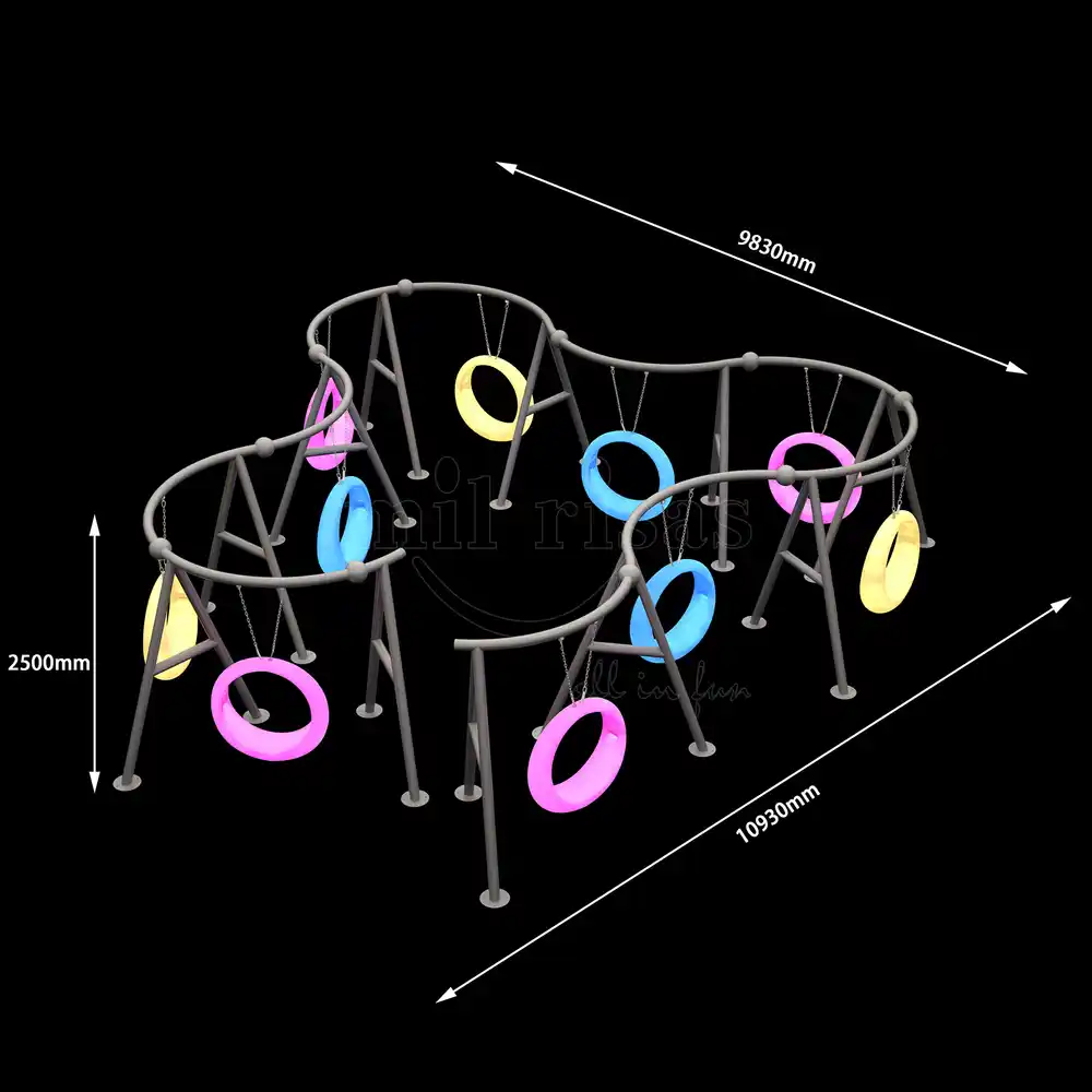 10-seat round outdoor swing dimensions and technical rendering by LED Furniture & Interactive Light-Up Playground Equipment Manufacturer