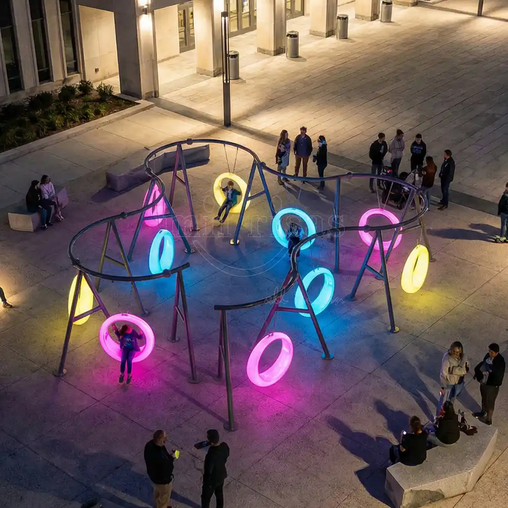 LED Furniture Manufacturer 10-seat round outdoor swing with multi-color lighting for commercial plazas. Large-scale interactive playground equipment
