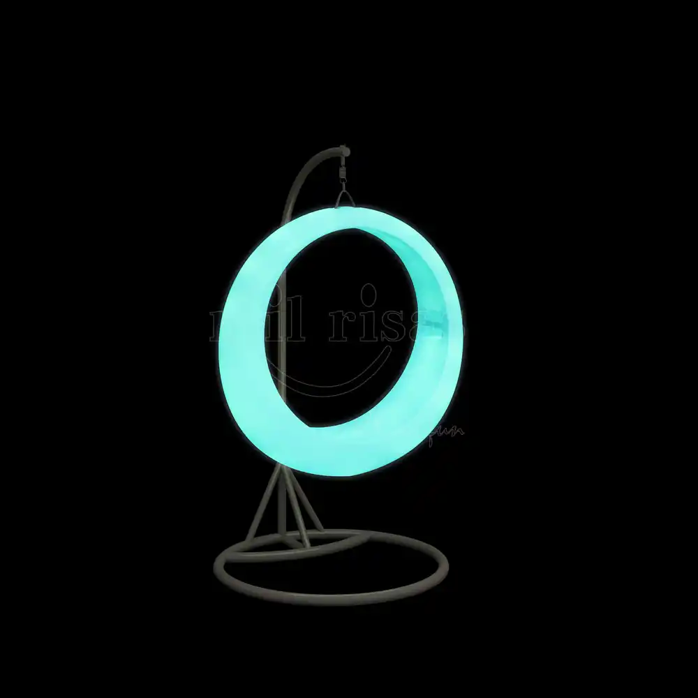 LED Furniture Manufacturer Glowing cyan single-seat round outdoor swing chair with stand