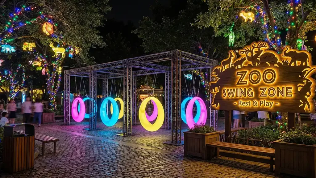Manufacturer of interactive glowing Outdoor Circle Swing, playground equipment for zoos