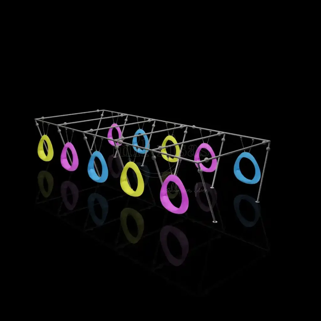 Circle swing chair outdoor 10-seat set with multi-color LED lighting.