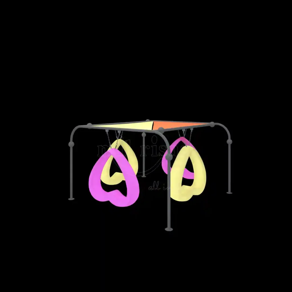 Commercial grade LED heart-shaped swing chair with metal pergola frame, waterproof glowing heart chairs for outdoor projects.